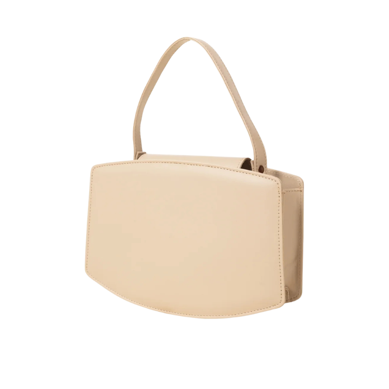 Beige Structured Faux Leather Handbag