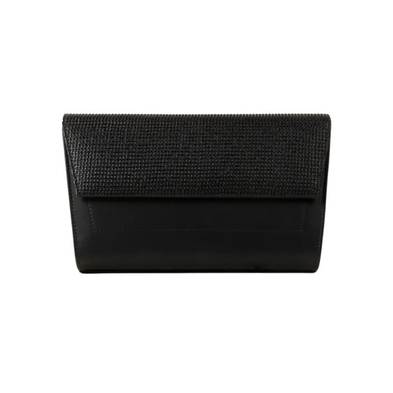 Black Textured Flap Handbag