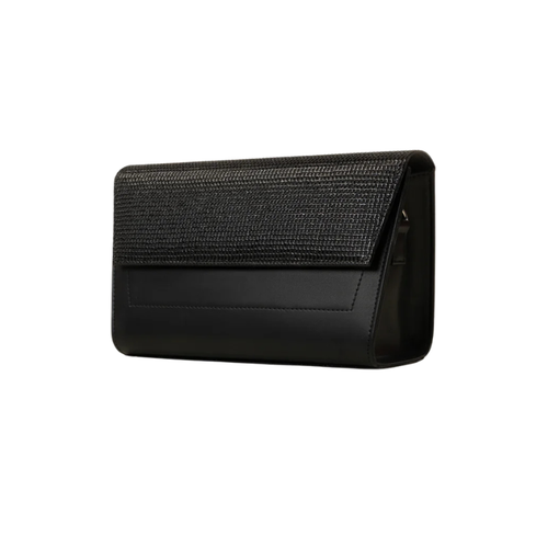 Black Textured Flap Handbag